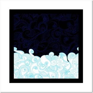 Black and Blue Waves Posters and Art